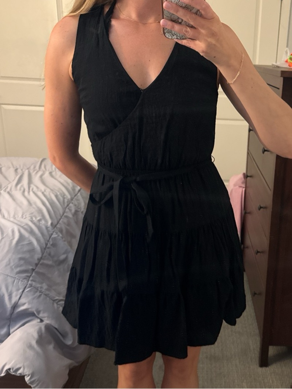 Express Black Sleeveless V-Neck Tiered Mini Dress